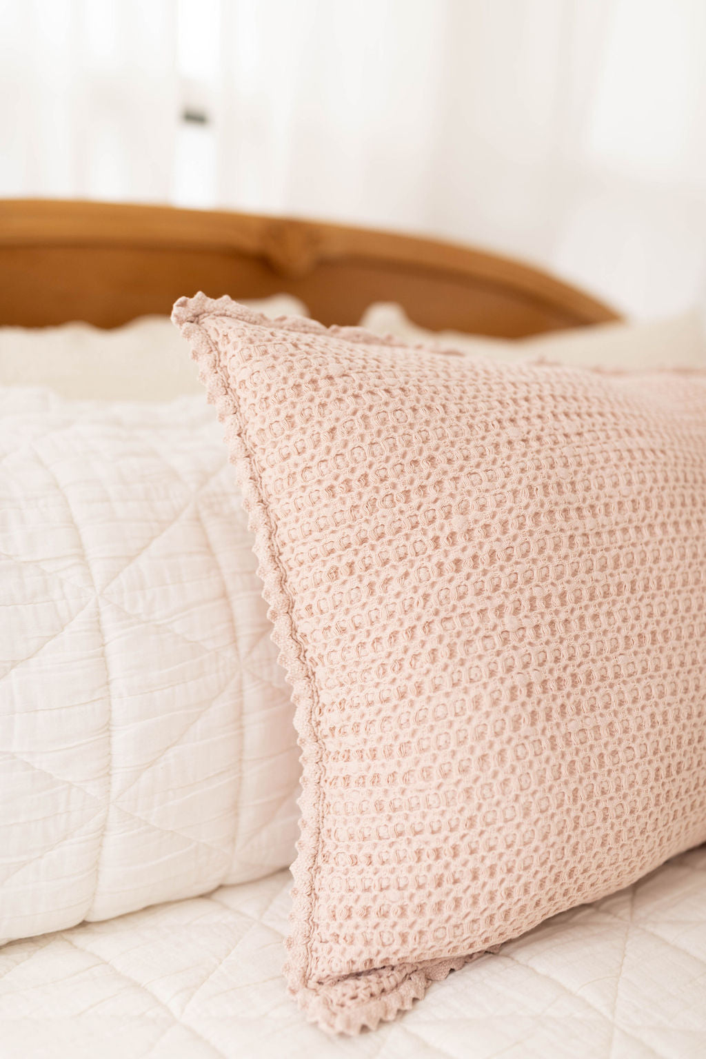 cozy waffle pillowcase - petal