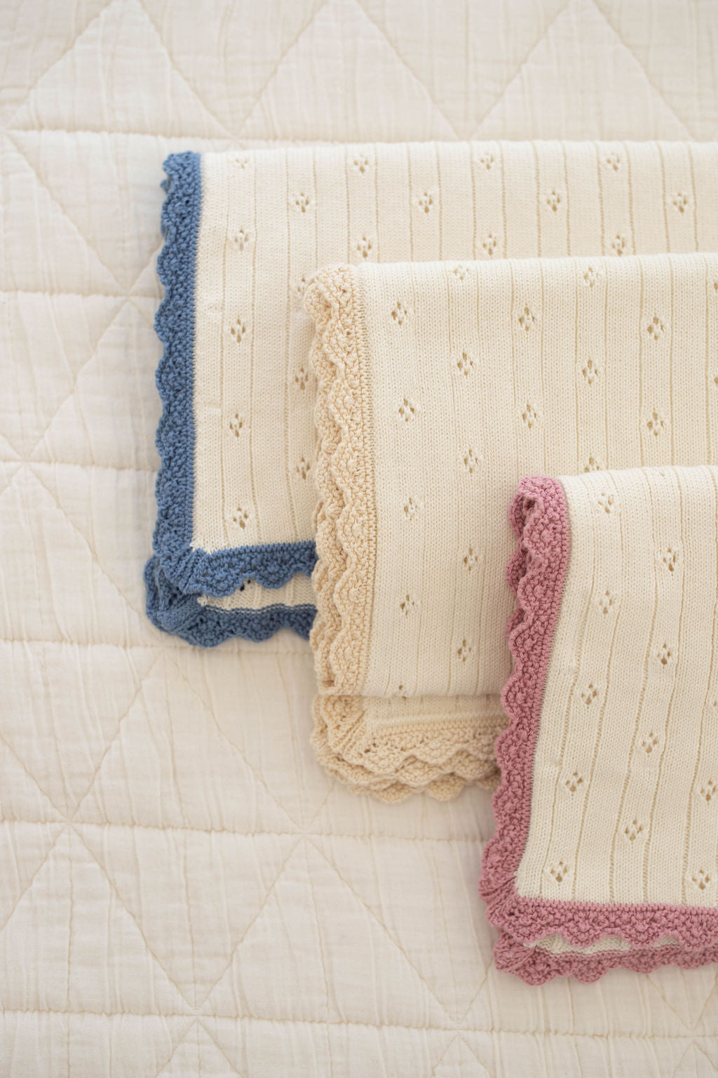 knit blanket | pointelle - milk & blue jay