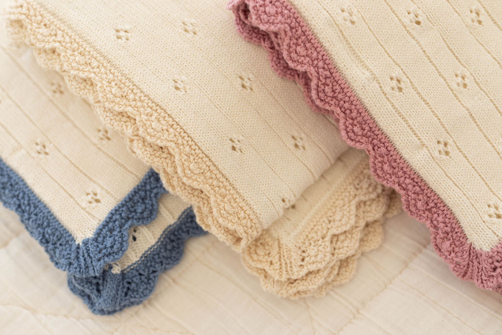 knit blanket | pointelle - milk & blue jay