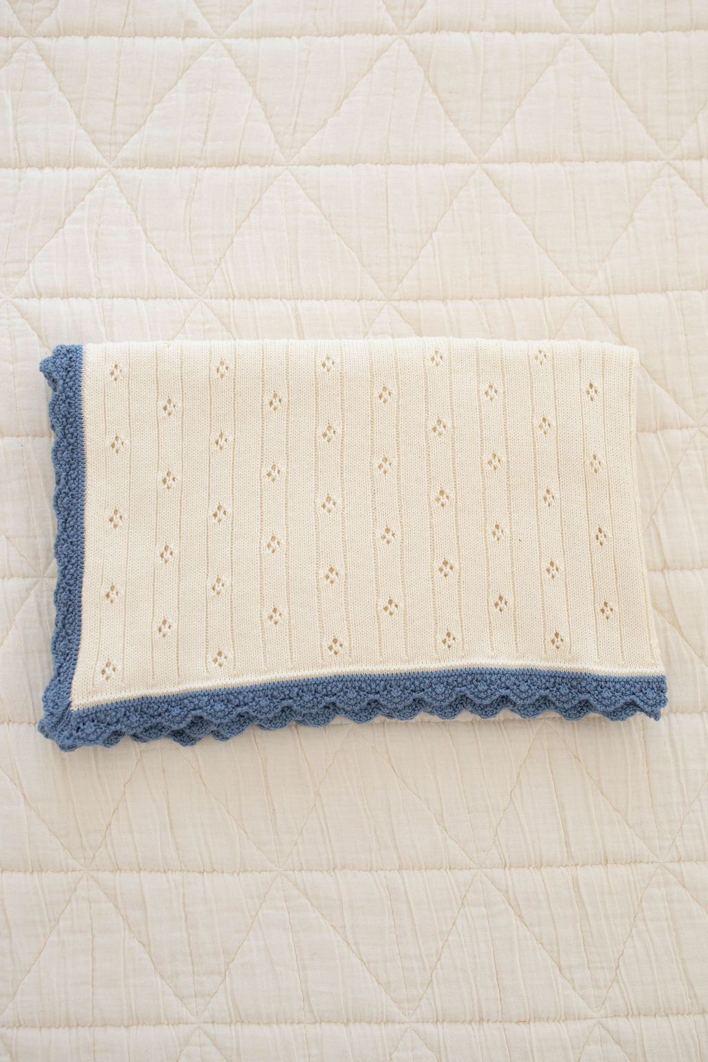 knit blanket | pointelle - milk & blue jay