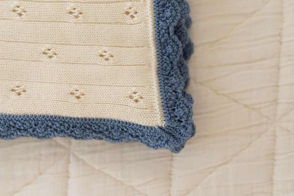 knit blanket | pointelle - milk & blue jay