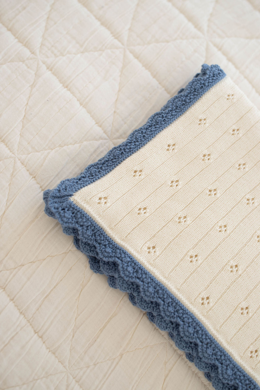 knit blanket | pointelle - milk & blue jay