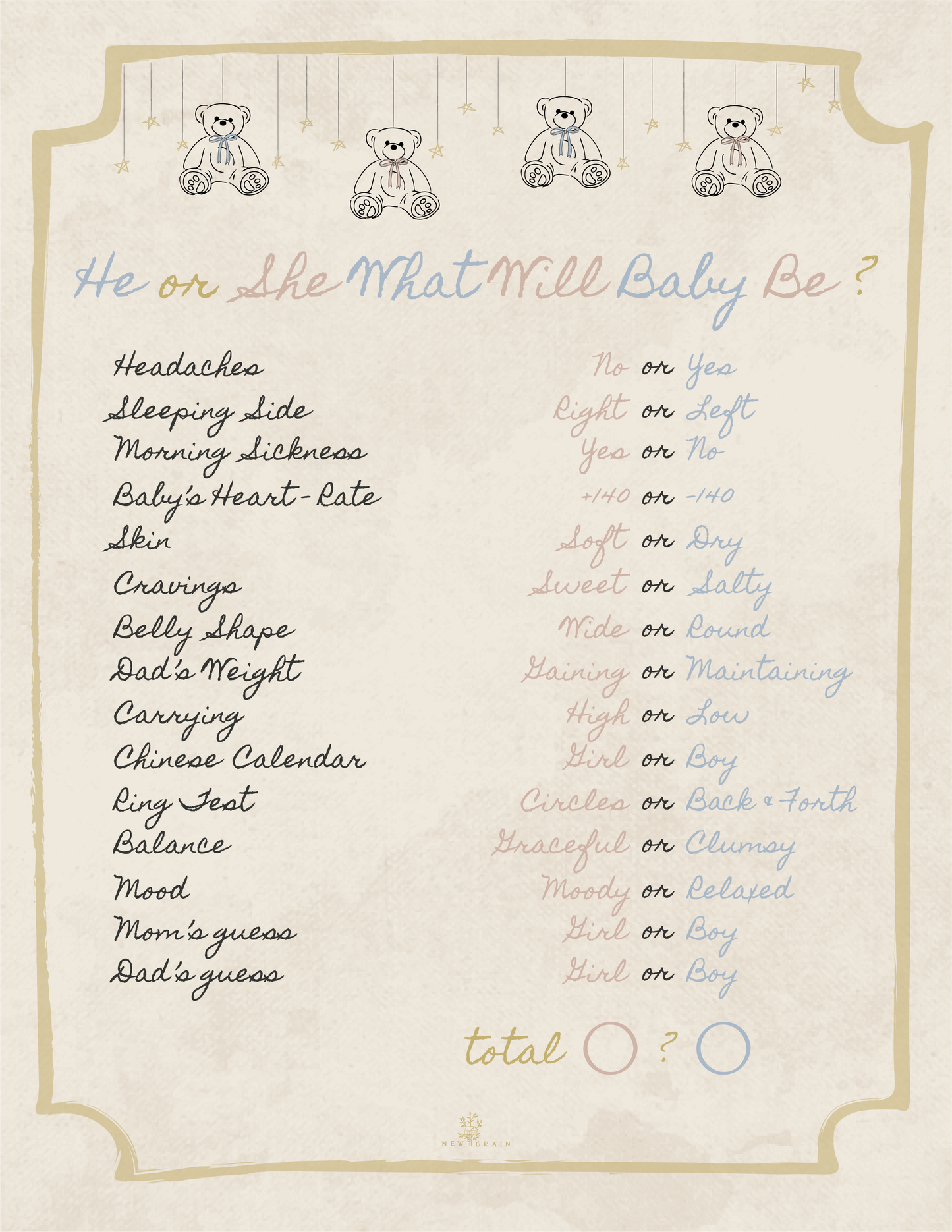 He or She Questionnaire - free printable