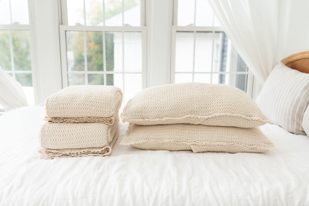 cozy waffle pillowcase - milk