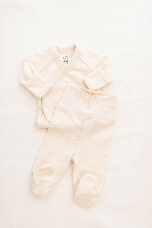 wrap top + footed pant set | pointelle - milk