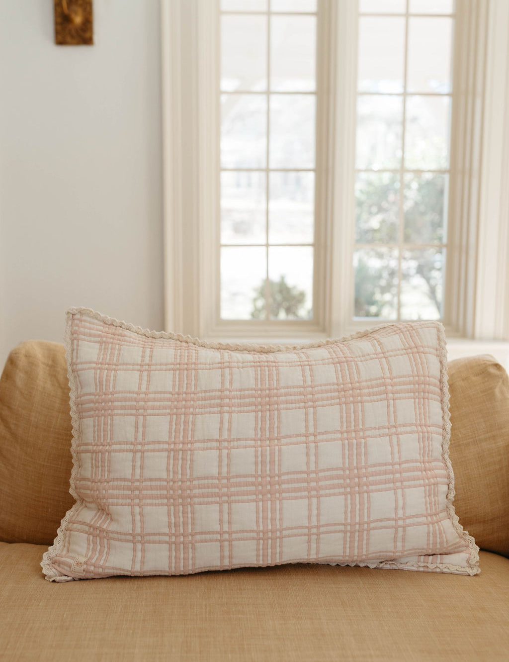 french plaid sham - petal