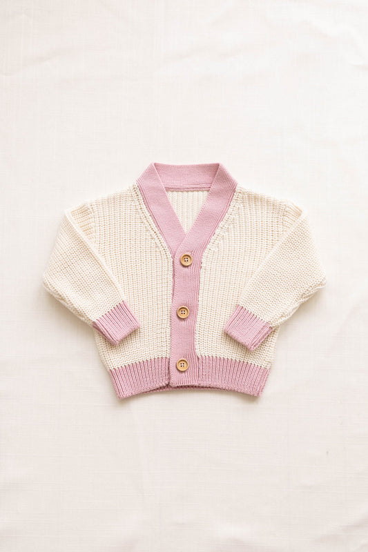 chunky cardigan - milk/petal