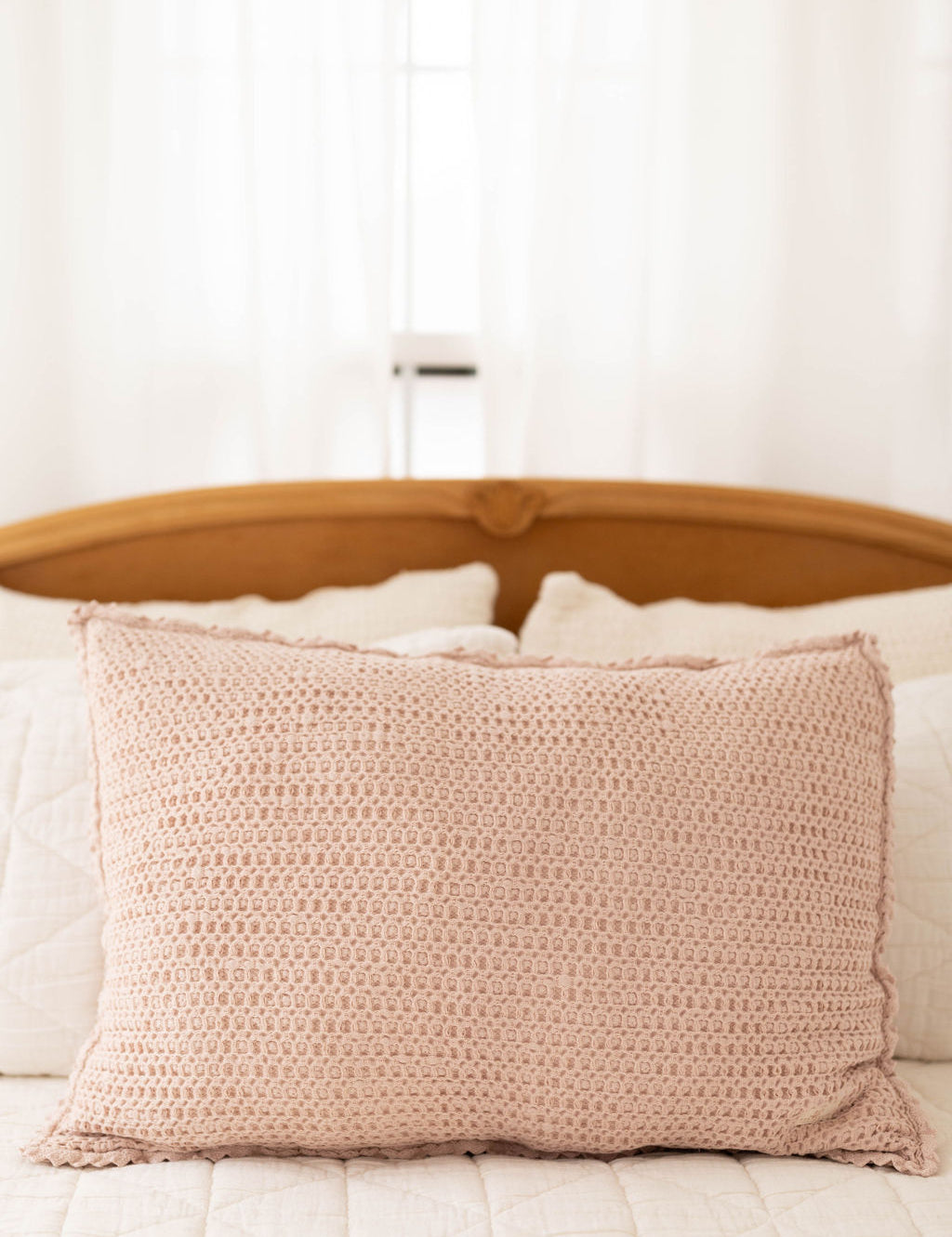 cozy waffle pillowcase - petal