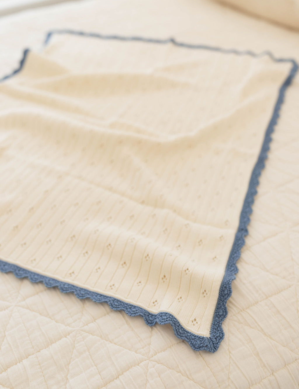 knit blanket | pointelle - milk & blue jay